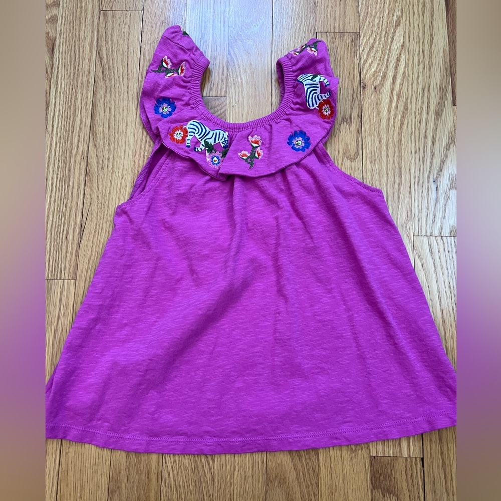 Mini Boden Zebra Embroidered Ruffle Tank Top